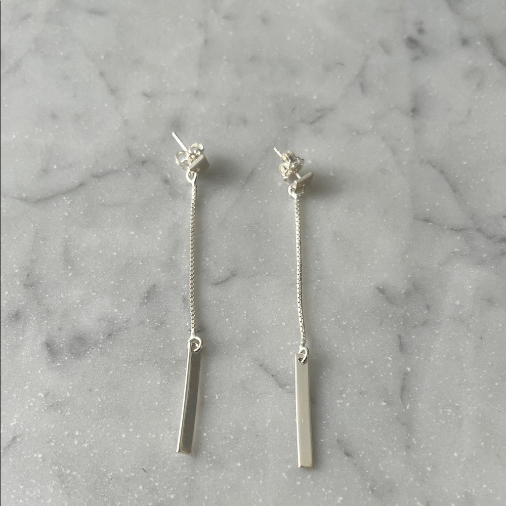 Minimalist Silver 925 Bar Drop Earrings - Women Jewelry